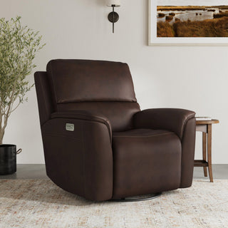 Henry Leather Power Swivel Gliding Recliner with Power Headrest, Lumbar, Heat & Massage