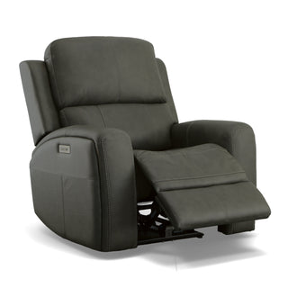 Linden Leather Power Swivel Gliding Recliner with Power Headrest, Lumbar, Heat & Massage