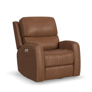 Linden Leather Power Swivel Gliding Recliner with Power Headrest, Lumbar, Heat & Massage