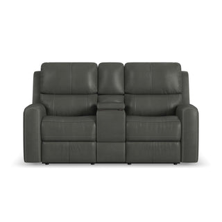 Linden Leather Power Reclining Loveseat with Console & Power Headrests & Lumbar