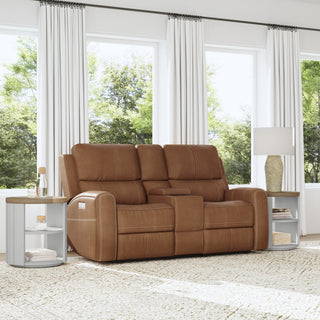 Linden Leather Power Reclining Loveseat with Console & Power Headrests & Lumbar