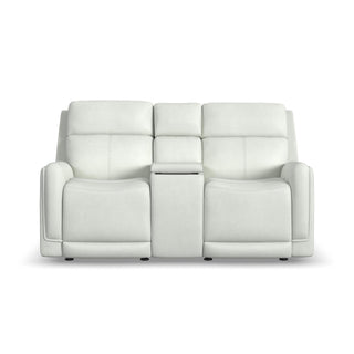 Alister Leather Power Gliding Loveseat with Console, Power Headrests & Lumbar
