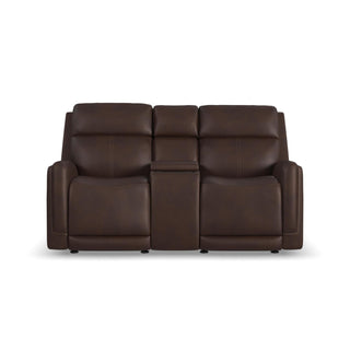Alister Leather Power Gliding Loveseat with Console, Power Headrests & Lumbar