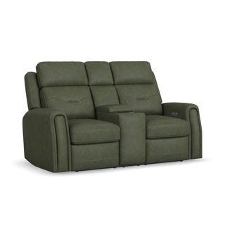 Felix Leather Power Reclining Loveseat with Console, Power Headrest, Lumbar, Heat & Massage