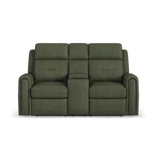 Felix Leather Power Reclining Loveseat with Console, Power Headrest, Lumbar, Heat & Massage