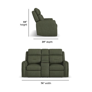 Felix Leather Power Reclining Loveseat with Console, Power Headrest, Lumbar, Heat & Massage