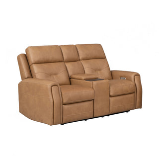 Felix Leather Power Reclining Loveseat with Console, Power Headrest, Lumbar, Heat & Massage