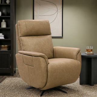 Cove Leather Power Swivel Recliner with Power Headrest, Lumbar, Heat, & Massage