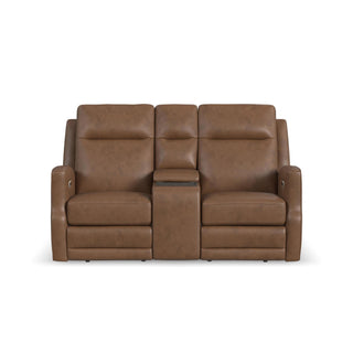 Maxwell Leather Power Reclining Loveseat with Console, Power Headrests and Lumbar