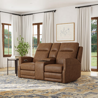 Maxwell Leather Power Reclining Loveseat with Console, Power Headrests and Lumbar