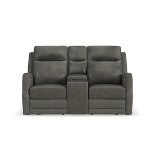 Maxwell Leather Power Reclining Loveseat with Console, Power Headrests and Lumbar