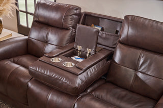 Ranger Leather Power Reclining Sofa with Console, Power Headrest, Lumbar, Heat & Massage