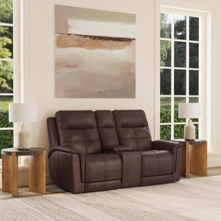 Ranger Leather Power Reclining Loveseat with Console, Power Headrest, Lumbar, Heat & Massage