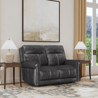 Alexander Leather Power Reclining Loveseat with Power Headrest & Lumbar