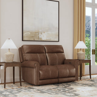 Alexander Leather Power Reclining Loveseat with Power Headrest & Lumbar