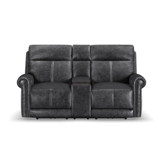 Alexander Leather Power Reclining Loveseat with Console, Power Headrest & Lumbar
