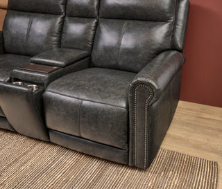 Alexander Leather Power Reclining Loveseat with Console, Power Headrest & Lumbar