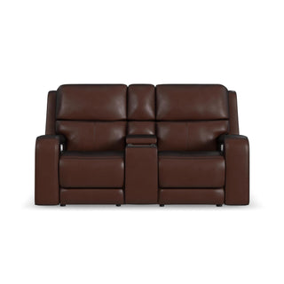 Oasis Leather Power Reclining Loveseat with Console, Power Headrests, Lumbar, Heat & Massage
