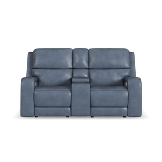 Oasis Leather Power Reclining Loveseat with Console, Power Headrests, Lumbar, Heat & Massage