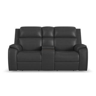 Ziggy Leather Power Reclining Loveseat with Console, Power Headrest, Lumbar, Heat & Massage
