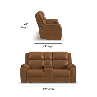 Ziggy Leather Power Reclining Loveseat with Console, Power Headrest, Lumbar, Heat & Massage