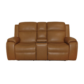 Ziggy Leather Power Reclining Loveseat with Console, Power Headrest, Lumbar, Heat & Massage