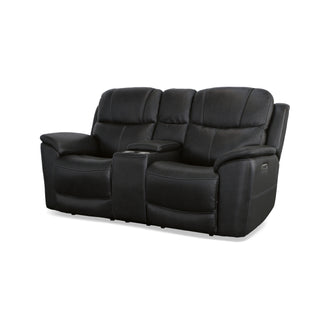 Crew Leather Power Reclining Loveseat with Console, Power Headrests & Lumbar