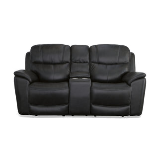 Crew Leather Power Reclining Loveseat with Console, Power Headrests & Lumbar