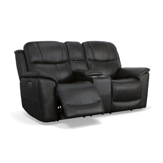 Crew Leather Power Reclining Loveseat with Console, Power Headrests & Lumbar