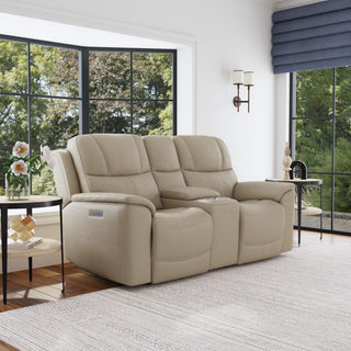 Crew Leather Power Reclining Loveseat with Console, Power Headrests & Lumbar