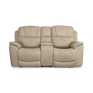 Crew Leather Power Reclining Loveseat with Console, Power Headrests & Lumbar