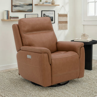 Sawyer Leather Swivel Glider with Power Headrest, Lumbar, Heat & Massage