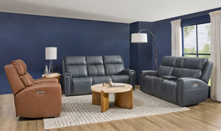 Warren Leather Power Reclining Sofa with Console, Power Headrest & Lumbar