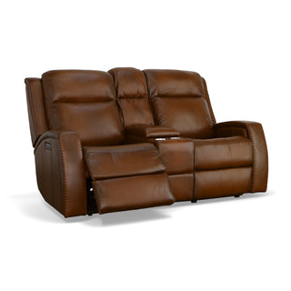 Mustang Leather Power Loveseat with Console with Power Headrest