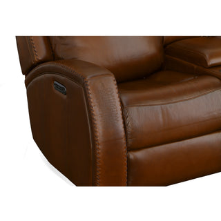 Mustang Leather Power Loveseat with Console with Power Headrest