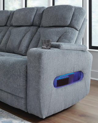 Studio Cave PWR REC Sofa with ADJ Headrest Chenille Next-Gen Nuvella™ Performance Fabric