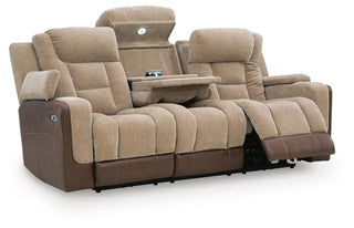 Mixed Motion PWR REC Sofa with ADJ Headrest Faux Leather Chenille