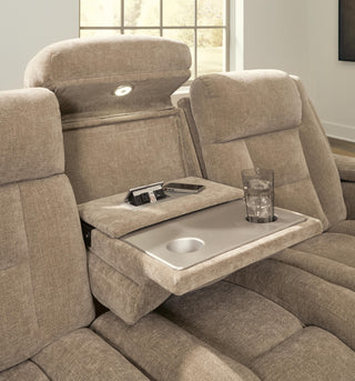 Mixed Motion PWR REC Sofa with ADJ Headrest Faux Leather Chenille