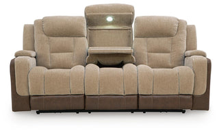 Mixed Motion PWR REC Sofa with ADJ Headrest Faux Leather Chenille