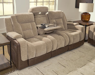 Mixed Motion PWR REC Sofa with ADJ Headrest Faux Leather Chenille