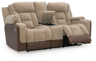 Mixed Motion PWR REC Loveseat/CON/ADJ HDRST Faux Leather Chenille