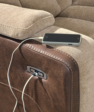 Mixed Motion PWR REC Sofa with ADJ Headrest Faux Leather Chenille