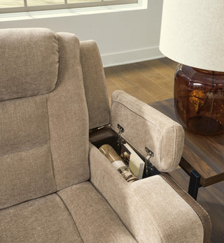 Mixed Motion PWR REC Sofa with ADJ Headrest Faux Leather Chenille