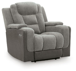 Mixed Motion PWR Recliner/ADJ Headrest Faux Leather Chenille