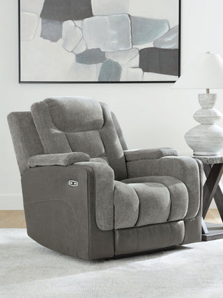Mixed Motion PWR Recliner/ADJ Headrest Faux Leather Chenille