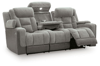 Mixed Motion PWR REC Sofa with ADJ Headrest Faux Leather Chenille