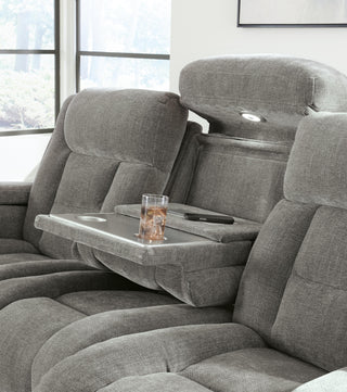 Mixed Motion PWR REC Sofa with ADJ Headrest Faux Leather Chenille