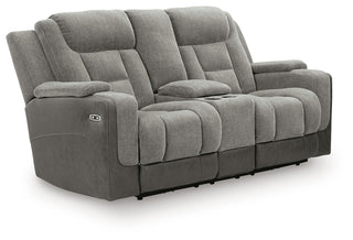 Mixed Motion PWR REC Loveseat/CON/ADJ HDRST Faux Leather Chenille