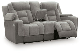 Mixed Motion PWR REC Loveseat/CON/ADJ HDRST Faux Leather Chenille