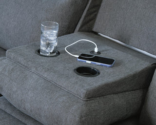 Side-Swipe REC Sofa w/Drop Down Table Chenille